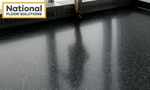 Floor Restoration - Image of the bottom of a lady's legs and her shadow on a Terrazzo floor
